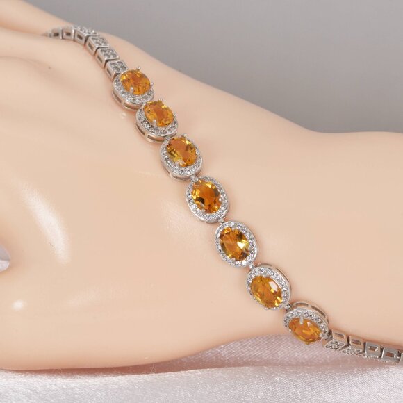 Natural Citrine Topaz Gemstone Bracelet Real Solid 925 Sterling Silver - Picture 4 of 4